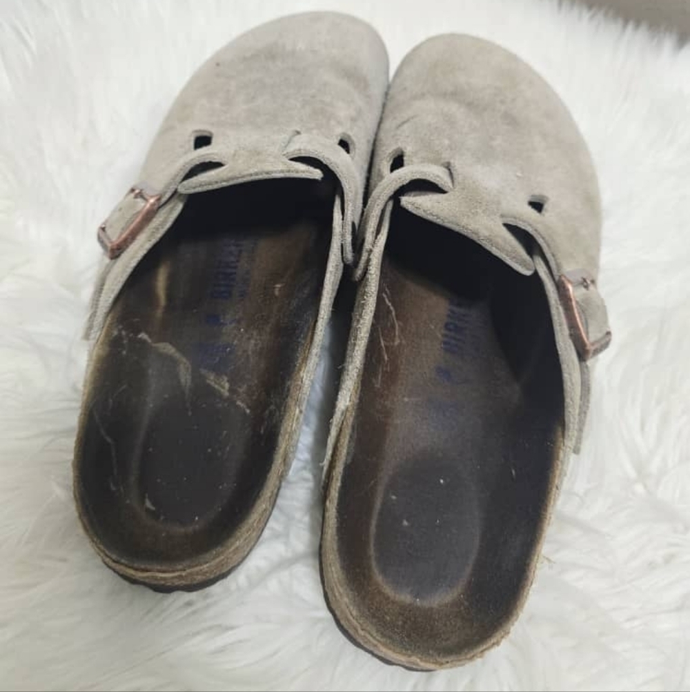 Birkenstock Boston Suede Clogs Slide Sandals Taupe Unisex Size L-11 M-9 - Picture 4 of 7